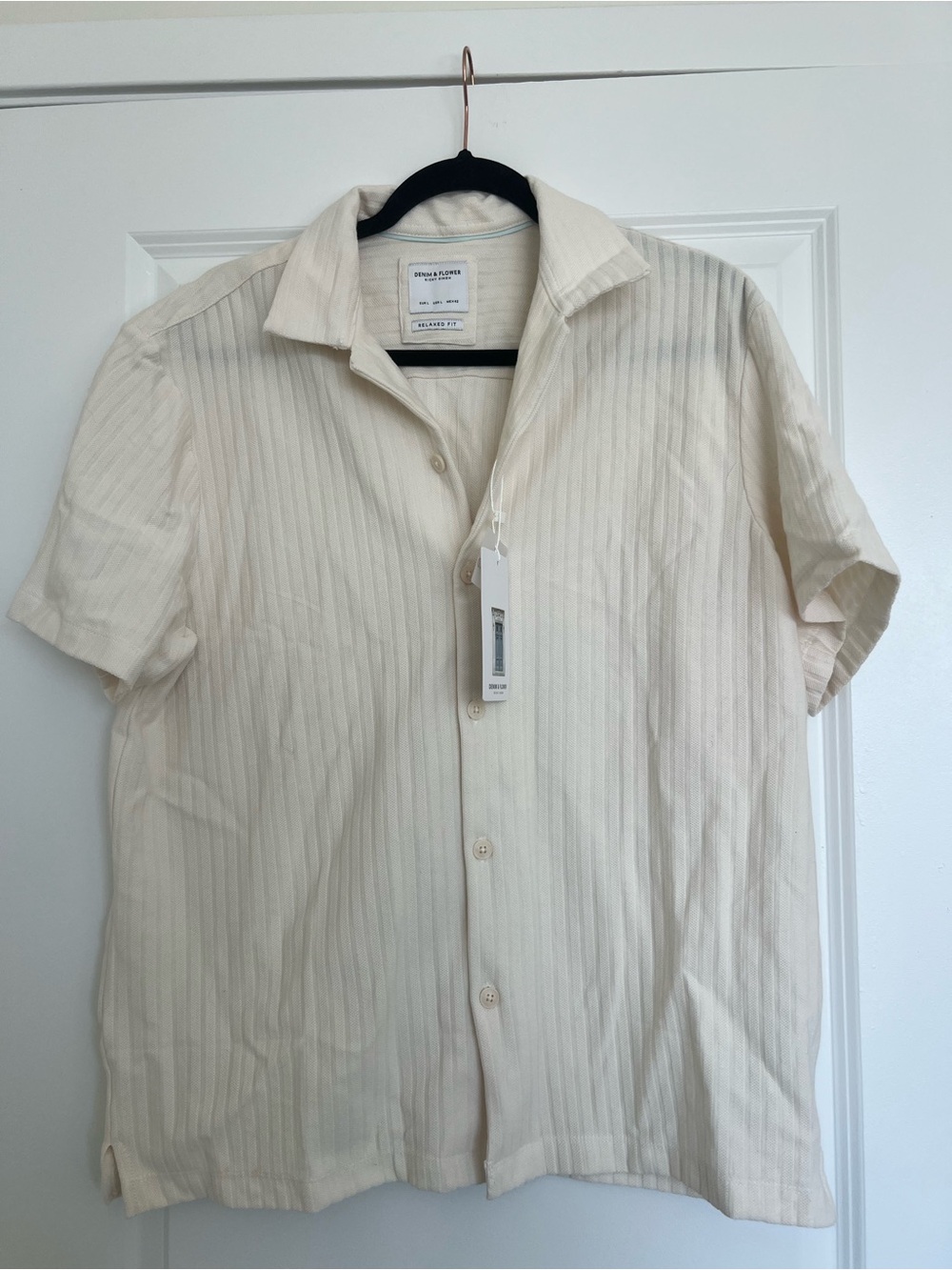 Denim & Flower Men’s Cream Short Sleeve Button-Down Shirt